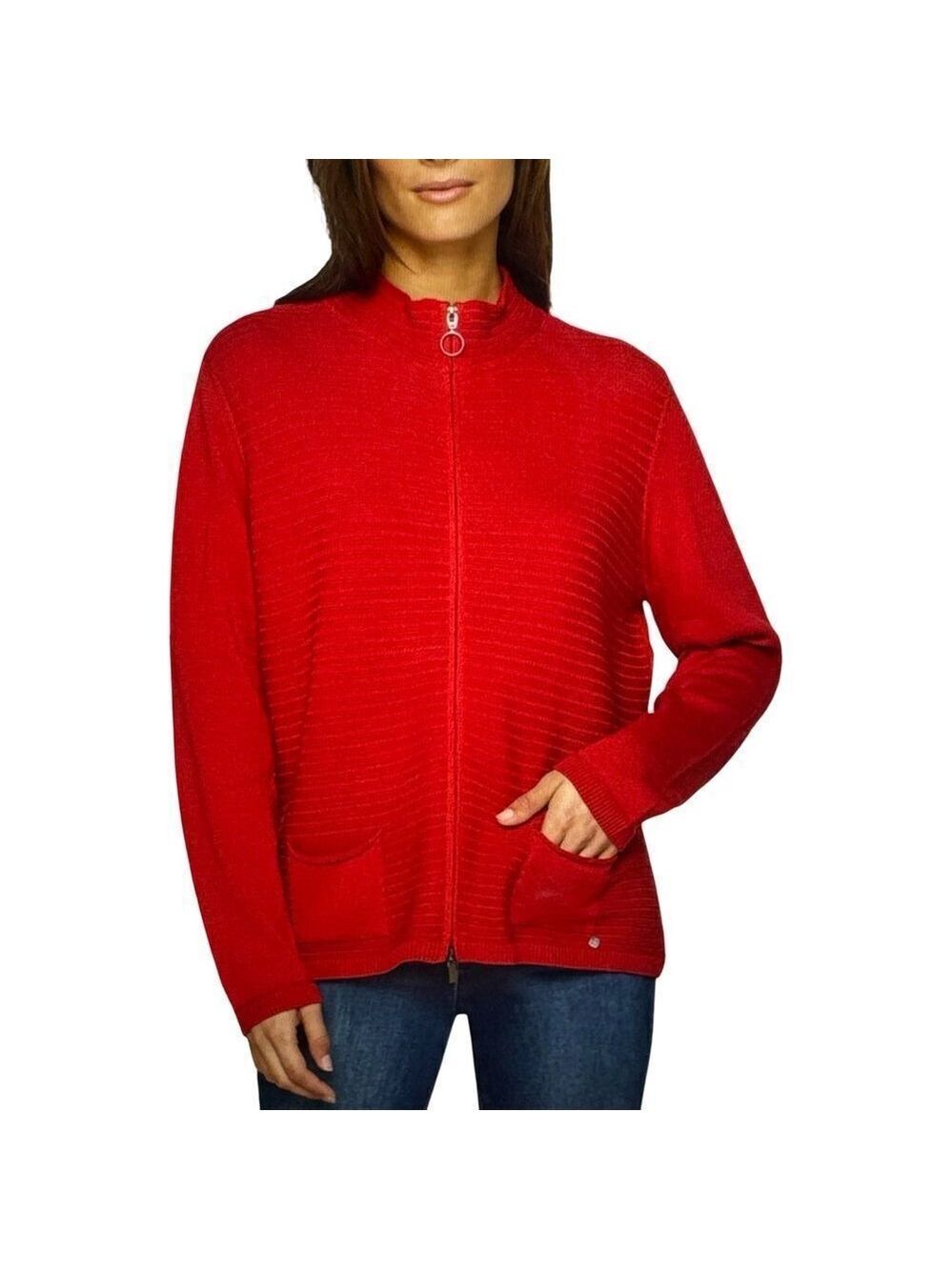 Rabe Ribbed  Red Zip-Up Cardigan.